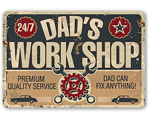 Dad Sign - Dad's Work Shop - Metal Sign - Perfect Gifts for Dad From Daughter or Son, Step Dad Gifts, Things To Get Your Dad For Christmas, Best Gifts for Dad, Garage Signs for Men