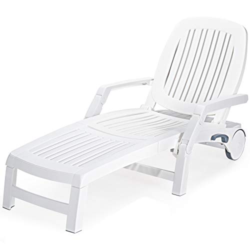 COSTWAY Lounge Chair Chaise Adjustable Recliner Weather Resistant White