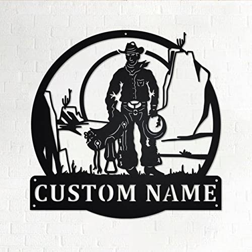 Custom Cowboy With Saddle Metal Wall Art, Personalized Cowboy Name Sign Decoration For Room, Cowboy Home Decor, Custom Cowboy, Cowboy Saddle