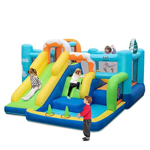 COSTWAY 7-in-1 Kids Inflatable Bounce Castle Multi-Play Jumping House Blower Excluded