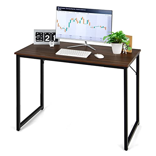 COSTWAY Home Office Computer Desk, 40 inch Modern Simple Writing Study Desk, Metal Frame Gaming Desk, Laptop PC Workstation for Living Room, Bedroom & Study (Coffee)