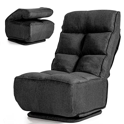 COSTWAY 360¡ Swivel Floor Gaming Chair, Folding Comfy Lounge Recliner with 6-Level Adjustable Head & Backrest, Padded Floor Lazy Sofa for Bedroom, Living Room (Black)