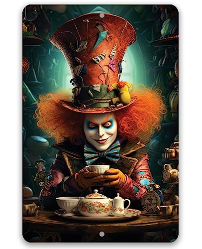 Alice In Wonderland Themed Metal Sign - Durable Metal Sign - Use Indoor/Outdoor - Makes a Great Decor and Gift For Alice in Wonderland Fans (12" x 18", Mad Hatter)