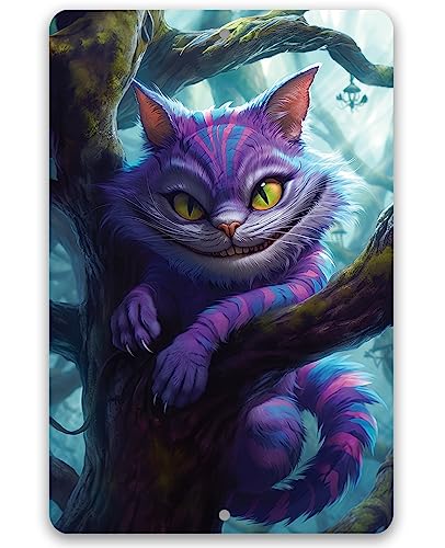 Alice In Wonderland Themed Metal Sign - Durable Metal Sign - Use Indoor/Outdoor - Makes a Great Decor and Gift For Alice in Wonderland Fans (12" x 18", Cheshire Cat)