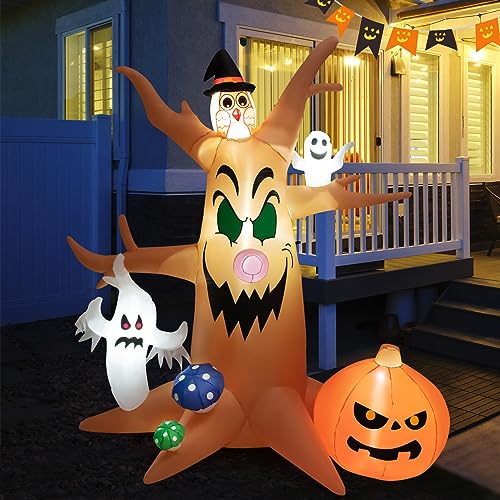 COSTWAY 8 FT Halloween Outdoor Dead Tree, Blow up Yard Decoration w/Built-in Led Lights