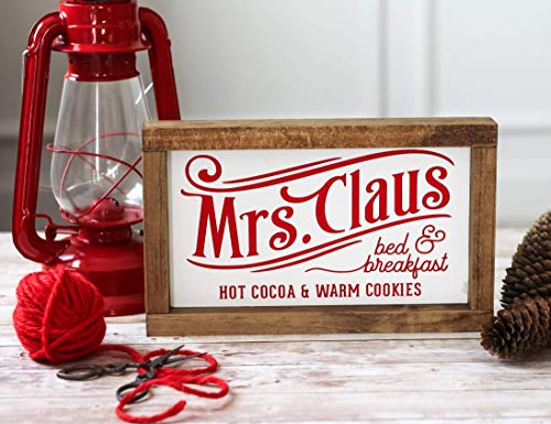 Christmas Sign Mrs. Claus Bed & Breakfast | Red White Wall Decor 11 x 7 inch | Gift for Mom