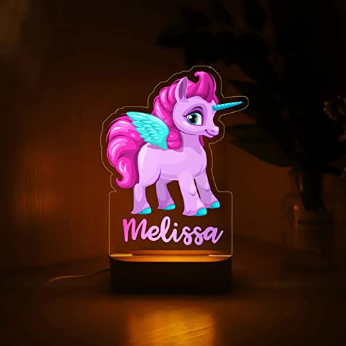 Personalized Night Light 3D Gift LED USB Lamp Acrylic Wood Base for Baby Kid Children Bedroom Décor - Unicorn 13