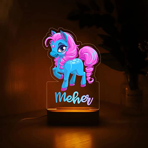 Personalized Night Light 3D Gift LED USB Lamp Acrylic Wood Base for Baby Kid Children Bedroom Décor - Unicorn 9