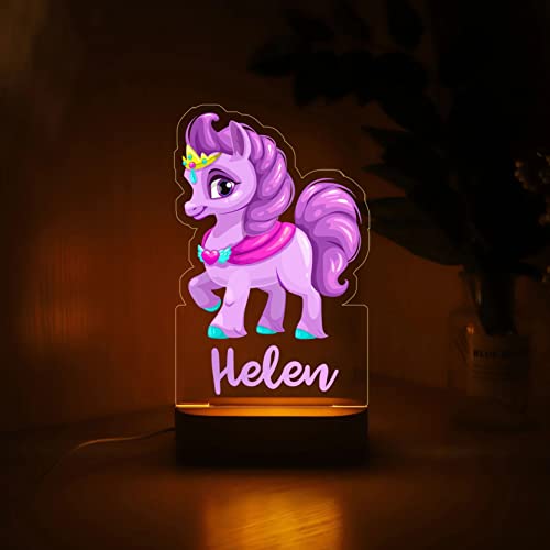 Personalized Night Light 3D Gift LED USB Lamp Acrylic Wood Base for Baby Kid Children Bedroom Décor - Unicorn 10