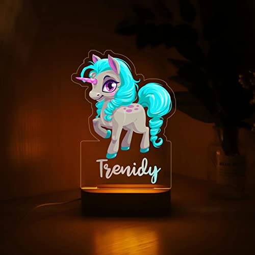 Personalized Night Light 3D Gift LED USB Lamp Acrylic Wood Base for Baby Kid Children Bedroom Décor - Unicorn 12