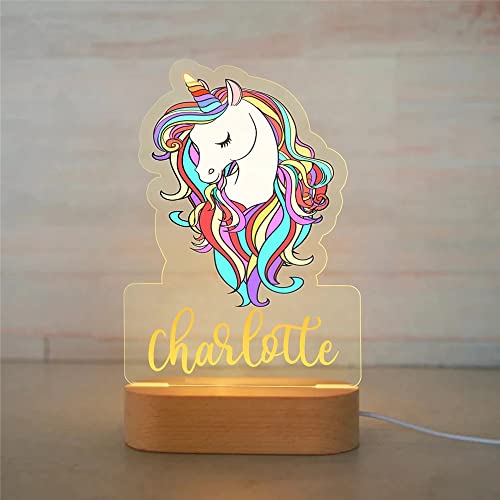 Personalized Night Light 3D Gift LED USB Lamp Acrylic Wood Base for Baby Kid Children Bedroom Décor - Unicorn 6