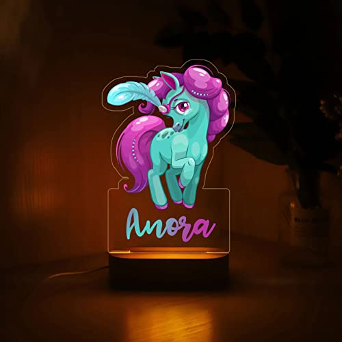 Personalized Night Light 3D Gift LED USB Lamp Acrylic Wood Base for Baby Kid Children Bedroom Décor - Unicorn 11