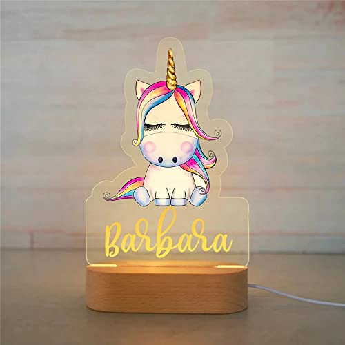 Personalized Night Light 3D Gift LED USB Lamp Acrylic Wood Base for Baby Kid Children Bedroom Décor - Unicorn 5