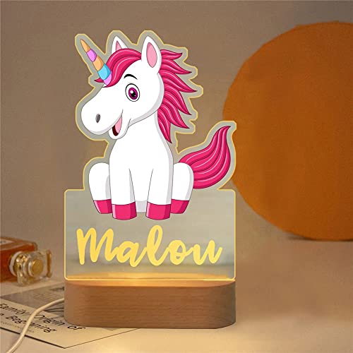 Personalized Night Light 3D Gift LED USB Lamp Acrylic Wood Base for Baby Kid Children Bedroom Décor - Unicorn 8