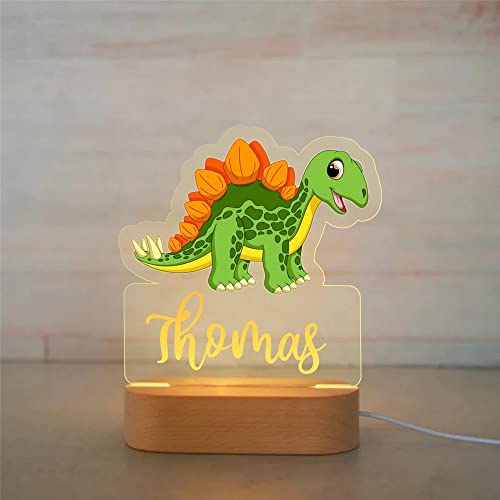 Personalized Night Light 3D Gift LED USB Lamp Acrylic Wood Base for Baby Kid Children Bedroom Décor - Cute Stegosaurus