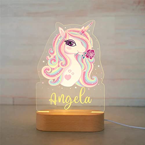 Personalized Night Light 3D Gift LED USB Lamp Acrylic Wood Base for Baby Kid Children Bedroom Décor - Unicorn 3