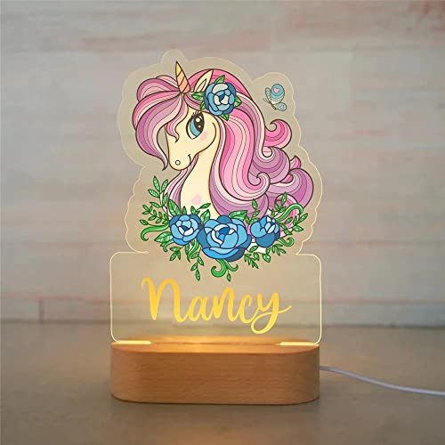 Personalized Night Light 3D Gift LED USB Lamp Acrylic Wood Base for Baby Kid Children Bedroom Décor - Unicorn 4