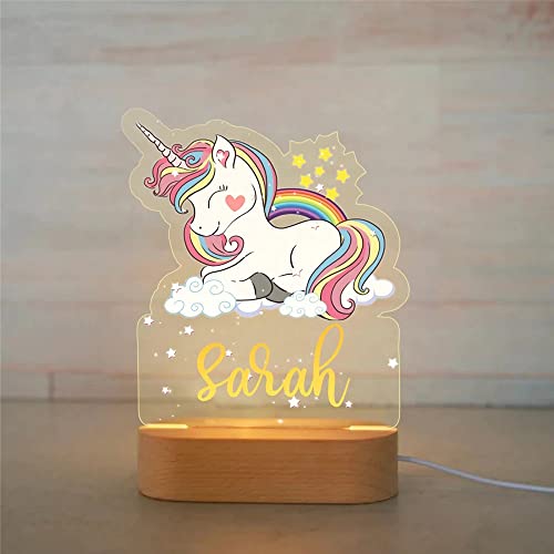 Personalized Night Light 3D Gift LED USB Lamp Acrylic Wood Base for Baby Kid Children Bedroom Décor - Unicorn 2