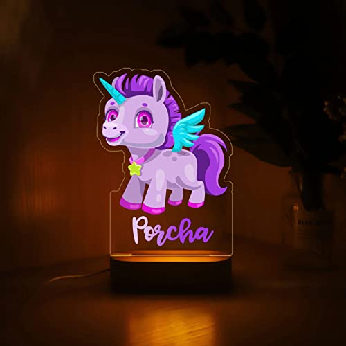 Personalized Night Light 3D Gift LED USB Lamp Acrylic Wood Base for Baby Kid Children Bedroom Décor - Unicorn 14