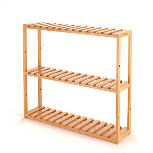 COSTWAY Bamboo Bathroom Shelf, 3-Tier Utility Storage Shelf, Multifunctional Adjustable Layer Rack, Free Standing Shelves for Bathroom, Living Room, Kitchen, Natural Color