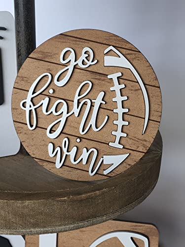 Football Season Tiered Tray Bundle, Sports Home Decor Wooden Sign, Handmade (Go fight Win)