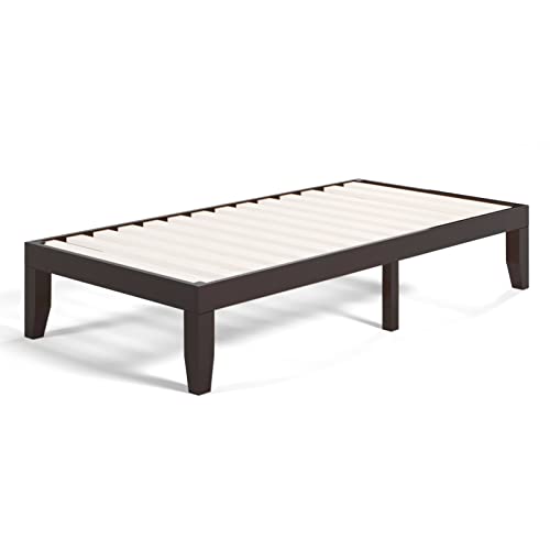 COSTWAY Twin Size Platform Bed Frame, 14 Inches Solid Rubber Wood Bed Mattress Foundation with Sturdy Slats Support, Easy Assembly Bed Frame for Home Hotel, No Box Spring Needed (Espresso, Twin)