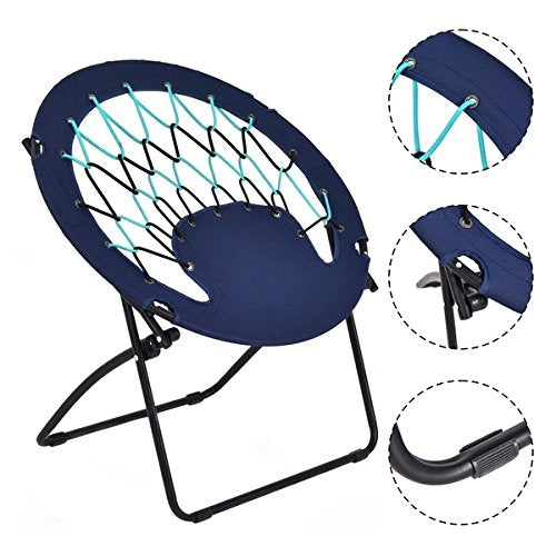 COSTWAY Folding Round Bungee Chair Steel Frame Outdoor Camping Hiking Garden Patio