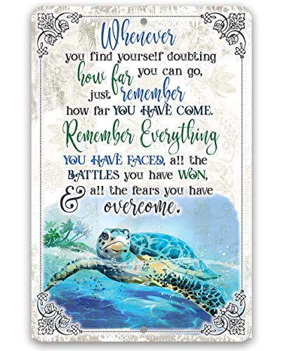 Sea Turtle Metal Uplifting Inspirational Decor Great For Work Office, Classroom, Desk, and Bulletin Board Decor, Also a Great Beach House or Coastal Home, Shower Room, Bathroom, and Bedroom Wall Art