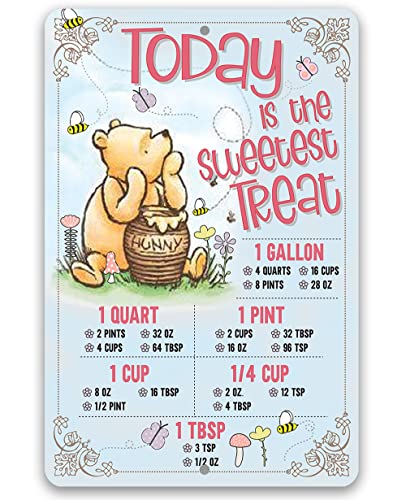 Pooh - Today is The Sweetest Treat - Cute Honey Farm Sign, Great Home Decor for Nursery, Bedroom and Playroom, Perfect Gift for Winnie the Pooh Fans, 12x18 Indoor/Outdoor Durable Metal Sign