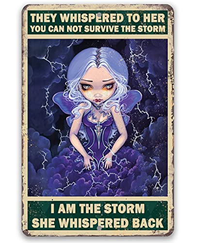 Strangeling I am The Storm She Whispered Back - Gothic Metal Sign - Dreamy Fantasy Art for Home Decor, Office, Bedroom, Purple Fairy Inspirational Art Gift, 12x18 Indoor/Outdoor Durable Metal Sign