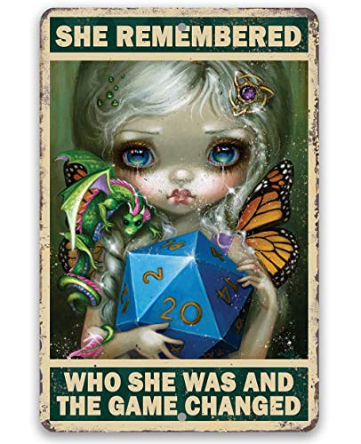 Strangeling She Remembered Who She Was - Dice Dragon and Butterfly Art Print Poster, Inspirational Woman Empowerment Decor, Fairycore Fairy Core Fantasy Gift, 12x18 Indoor/Outdoor Durable Metal Sign