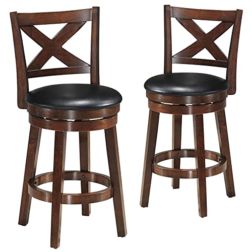 COSTWAY Bar Stools Set of 2, Counter Height Dining Chair, Fabric Upholstered 360 Degree Swivel, PVC Cushioned Seat, Perfect for Dining and Living Room (Height23.5-Set of 2)