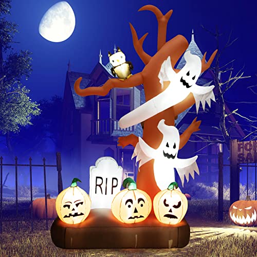 COSTWAY 8ft Inflatable Halloween Haunted Tree w/Ghosts & Pumpkin Dead Tree w/LED Lights