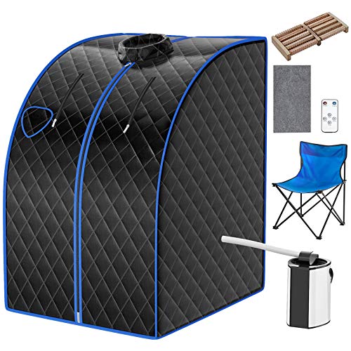 COSTWAY Portable Steam Sauna, 3L Personal Sauna Tent with Remote Control, 9-Level Temperature and Timer, Atomization Function, Foldable Spa Sauna for Weight Loss, Detox Relaxation at Home (Black)