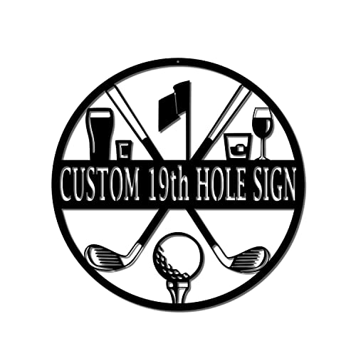 19th Hole Custom Golf Sign (15" W x 15" H, Black)