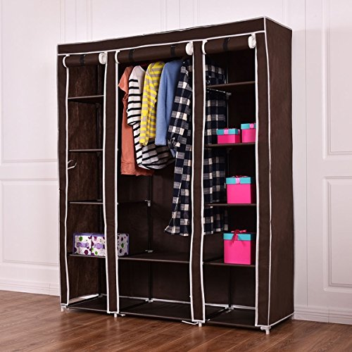 COSTWAY 70'' Portable Closet Storage Organizer Clothes Wardrobe Shoe Rack W/Shelves Brown