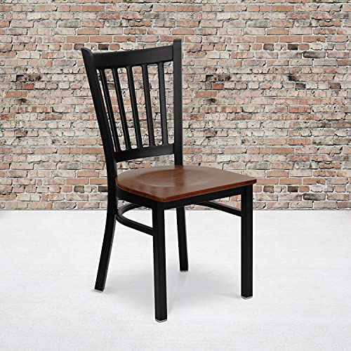 Flash Furniture 4 Pack HERCULES Series Black Vertical Back Metal Restaurant Chair - Cherry Wood Seat