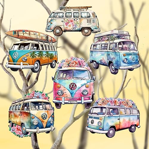 Volkswagen Vans Decorative Wooden Clip-on Ornaments Set of 6 by G. Debrekht | Christmas Décor - 8090040C-S6