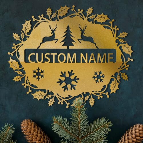 Custom Metal Signs Oval Christmas Tree Deer Metal Name Sign Metal Wall Art Wall Decor Metal Wall Art Last Name Sign Family Name Sign Personalized Wedding Gift Fire Pit Sign Outdoor Decor Cabin Sign