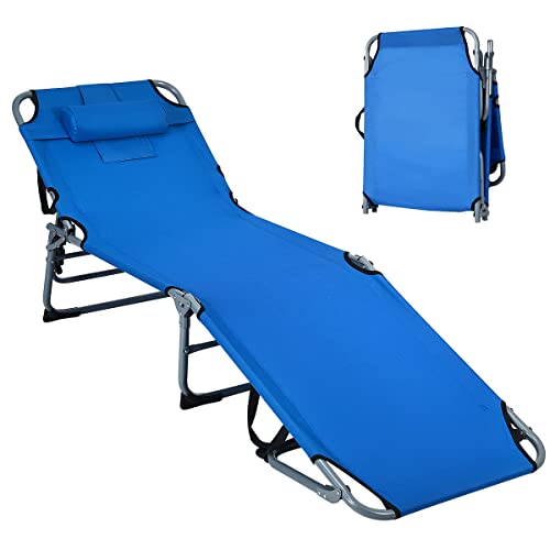 COSTWAY Folding Chaise Lounge Chair Adjustable Patio Beach Camping Recliner Sunbathe Chair Blue