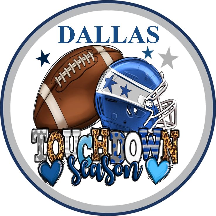 Dallas Touchdown Season Round Aluminum Metal Shape Wreath sign - Home and Living Room Décor, Wall Hanging (8 inch) (8 inch)