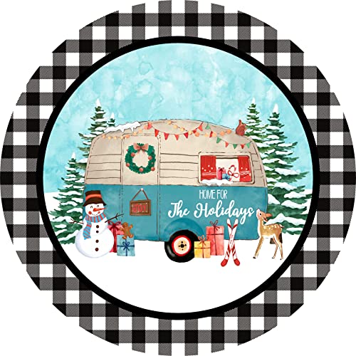 Christmas Wreath Sign-Home For The Holidays-Camper-Round Sign-Metal Wreath Sign (8")