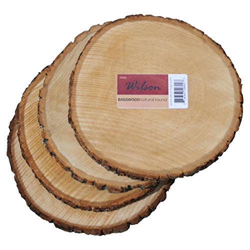 Wilson Basswood Round Rustic Wood Slice for Natural Décor, DIY Crafts (7-9") Set of Four