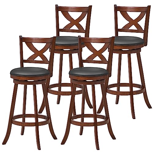 COSTWAY Bar Stools Set of 4, 30 Inch Classic Bar Height Chairs with X-Shaped Open Back, 4 PCS Swivel Barstool Set for Kitchen Island, Pub, Bistro, CafŽ, Espresso (4, 30 Inch)