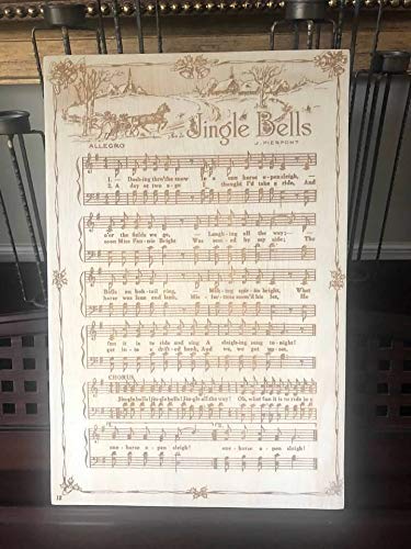 JINGLE BELLS 18X12 Christmas Carol Art Classic Holiday Piano Sheet Christian Music Vintage Style Engraved Wood Wall Cantata Choir Plaque Sign