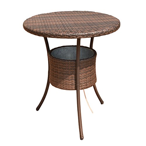 COSTWAY 31.5" 7.9-Gal Cool Bar Rattan Style Outdoor Patio Party Deck Pool Cooler Table with Ice Bucket, Brown