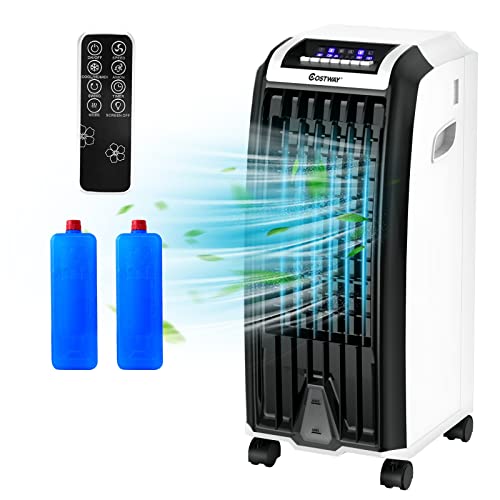 COSTWAY Portable Evaporative Air Cooler, Bladeless Air Cooling Fan with Remote Control, 3 Modes, 7.5-Hour Timer & 2 Ice Boxes, Quiet 3 in 1 Air Cooler for Bedroom Home Office Dorms