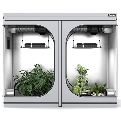 COSTWAY Grow Tent, 96Óx48Óx80Ó, Reflective Mylar Hydroponics Tent w/Floor Tray, Storage Bag, Observation Window & Dual Ventilation, Lightproof Grow Tent for Indoor Plant Growing (Grey, 96Óx48Óx80Ó)