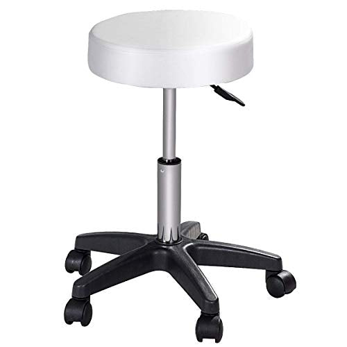 COSTWAY Round Bar Stool Height Adjustable Hydraulic Rolling Swivel with Casters Wheel 360 Degree Rotation Stool Chair for Home Kitchen Office Salon Facial Massage Stool