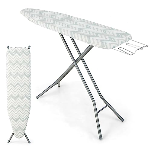 COSTWAY Ironing Board Full Size, 60.5Ó x 14.5Ó Iron Stand w/Extra Ironing Board Cover, 7 Heights Available, Detachable Iron Rest, Safety Lock, Foldable Iron Table for Dorm, Home, Laundry Use (White)